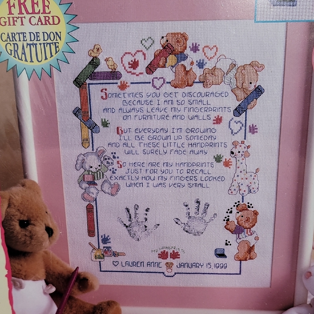 New/Sealed Janlynn "Fingerprints" Handprints Counted Cross Stitch Kit